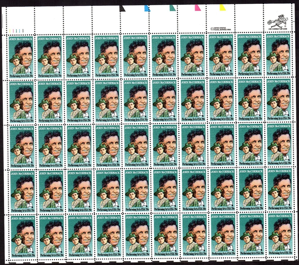 Scott #2090 John McCormack Sheet of 50 Stamps - MNH UL - Image 1 of 1
