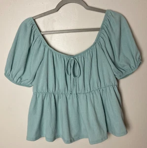 Arula Top Damen X Seafoam blau Puffärmel Schößchen Babydoll Bindekragen feminin - Bild 1 von 8