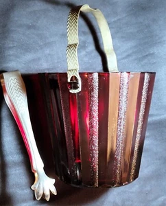 Vintage Anchor Hocking Paneled ROYAL RUBY ICE BUCKET ORGINAL TONGS Near Mint - Picture 1 of 4
