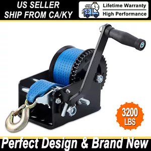 3200lbs Polyester Strap 2 Gear Hand Winch Hand Crank Gear Winch ATV Boat Trailer - Picture 1 of 12