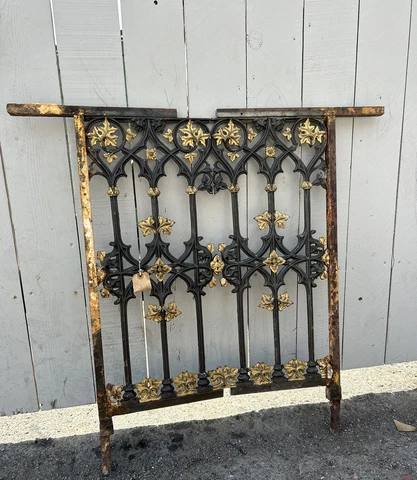 Large Old French Cast Iron Gate Panel Salvage Gilt Leaves antique SET pair Cover