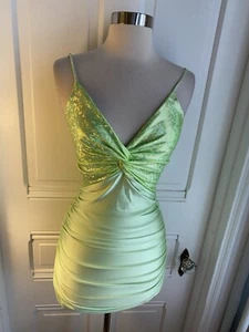 LUCY IN THE SKY MINT GREEN BODYCON SPARKLE TOP PARTY DRESS-SIZEXS-NWOT-GORGEOUS! - Picture 1 of 8