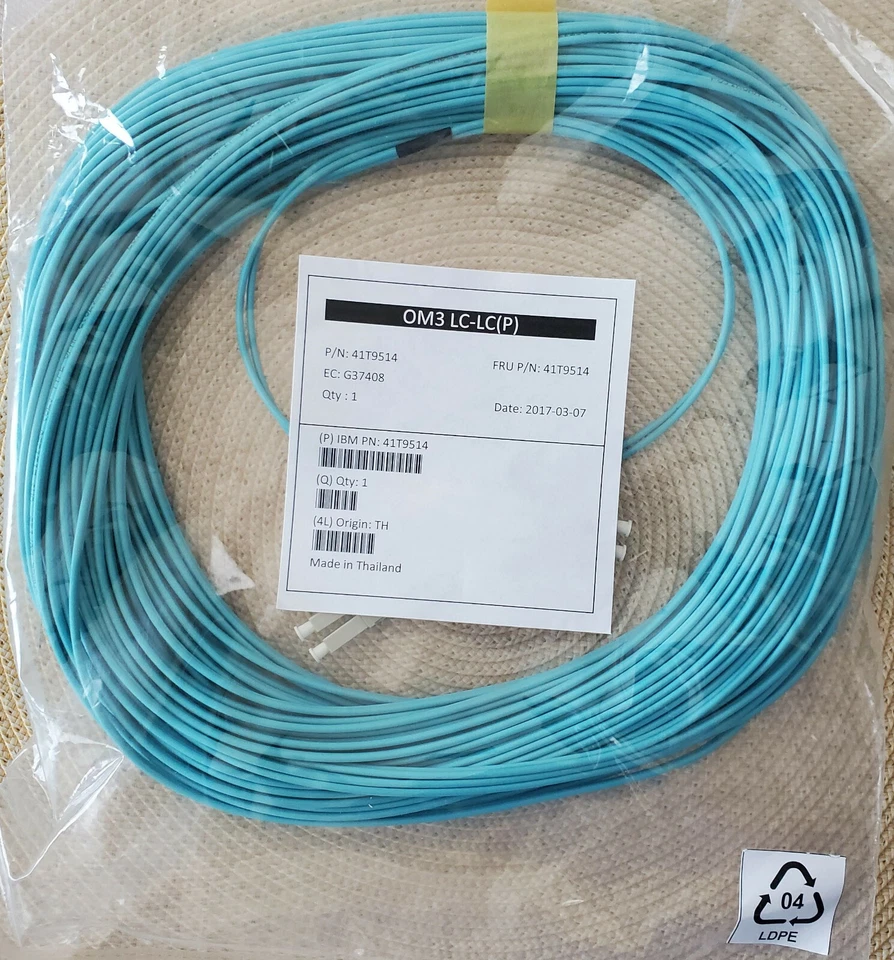 LC-LC OM3 Multimode Aqua 31m Fibre Optic Cable IBM PN: 41T9514 - Image 1 of 4