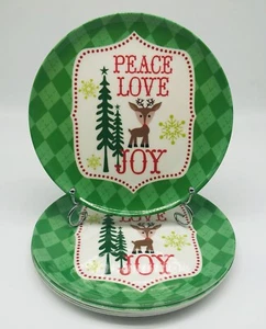 5 Piece Christmas Melamine Plates 8” Salad Appetizer Dinner “Peace Love Joy” A4 - Picture 1 of 6