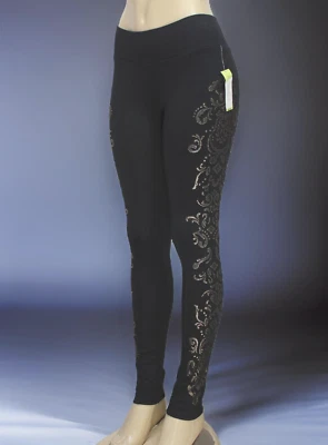 Leggings Cobre Llave Elastizados Negros Yoga Negros Pantalones Dorados Florales Lados Talla S Foto 1 de 4