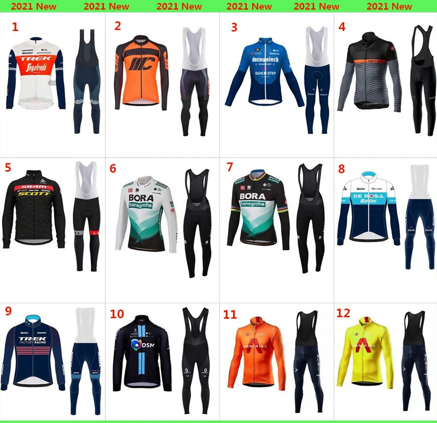 2024 Nuevo Equipo Bicicleta Ciclismo Manga Larga Jersey Camisa Gel Babero Pantalones Conjunto de Ropa Foto 1 de 4