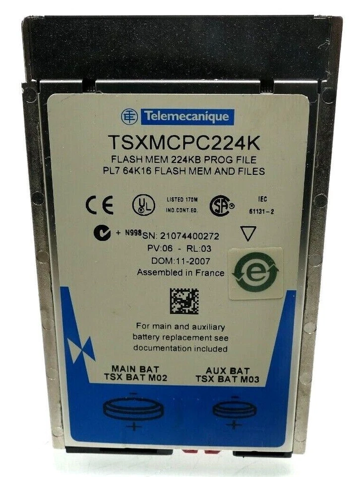 Telemecanique Memory Card TSXMCPC224K Flash Mem 224KB Prog File PL7 64K16 - Изображение 1 из 1