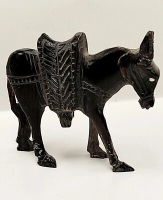 Estatuilla de burro de piedra negra vintage - tallada a mano Foto 1 de 4