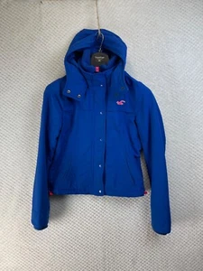Hollister California Women Jacket Size M Bright Blue Hooded Zip/Snap All Weather - Picture 1 of 22