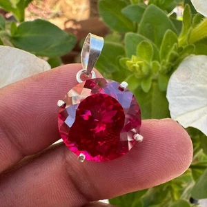Natural 28.50 CT Certified Red Ruby Loose Gemstone 925 Sterling Silver Pendant - Picture 1 of 8