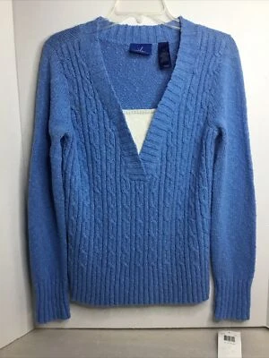 Suéter de punto vintage JH COLLECTIBLES para mujer talla M con cable azul cielo algodón Foto 1 de 4