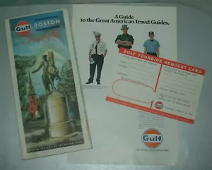 Artículos vintage de petróleo del Golfo de los años 60-70 (mapa de ruta/anuncio/postal de Tourgide Boston) - Imagen 1 de 3