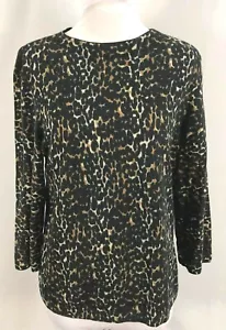Talbots Womens Sweater Pullover Black Brown Ivory Animal Pattern Merino Wool 0X - Picture 1 of 5