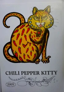 CHILI PEPPER KITTY, CAT art PRINT Jamie Hayes SIGNED LITHOGRAPH New Orleans - Picture 1 of 1