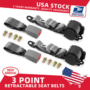 2 Universal 3 Point Retractable Gray Seat Belts For Mazda Protege5 2002-2003