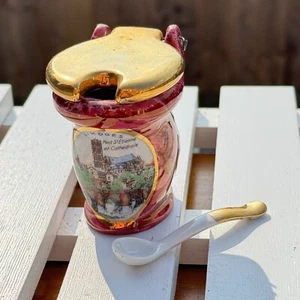 LIMOGES FRANCE R. BIDRON PORCELAIN MINIATURE MUSTARD POT & SPOON GOLD GILT - Picture 1 of 6