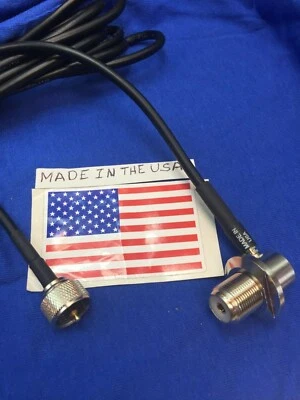 16' UHF VHF PL259 to SO239 bulkhead 90° for car radio Mobile Antenna Made in USA - Image 1 of 2