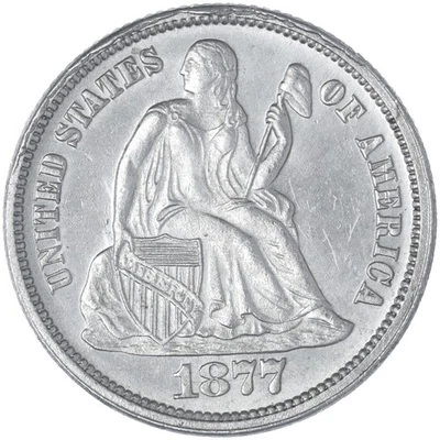 1877 (P) Seated Liberty Dime 90% Silver Brilliant Uncirculated BU See Pics X522 - Image 1 of 3