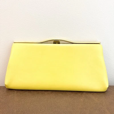 Vintage Rectangular Vegan Leather Clutch Yellow Gold - Image 1 of 4