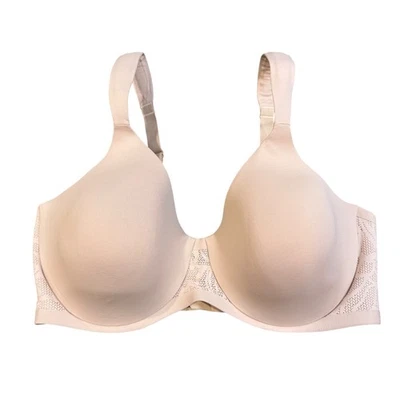Bali DF4580 Full Coverage Underwire Bra Smooth Fabric Lace Detail Size 36D Beige - Image 1 of 3