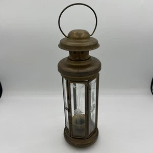 Vintage Messing Sechseck Kerzenlaterne Glas geätzte Platten - Bild 1 von 24