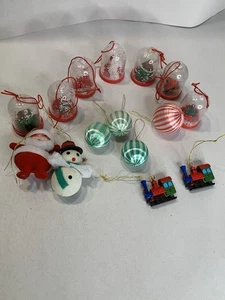Vtg Christmas Ornaments Small Cloache Snowman Santa Satin Ball Train 1-2” 15pc - Picture 1 of 12