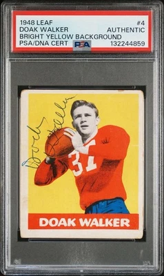 Leaf Doak Walker 1948 autógrafo #4 PSA ¡Un fondo amarillo brillante novato de la corte! Foto 1 de 2