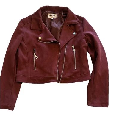 Chaqueta corta de motociclista Vigoss imitación gamuza talla mediana borgoña 3 cremalleras delanteras Foto 1 de 4