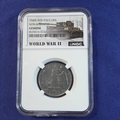 Italy Vittorio Emanuele 1940 R XVIII 1 Lira WWII Issue NGC  - Image 1 of 4