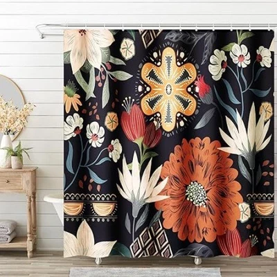 Cortina de Ducha Boho Floral 71"x71" Con 12 Ganchos Foto 1 de 3