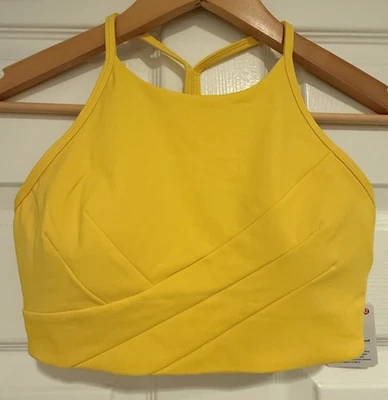 Nuevo con etiquetas Sujetador Lululemon Talla 6 Flujo Y Envolvente Delantero Cuello Alto MZYW Maíz Amarillo $68 Foto 1 de 4