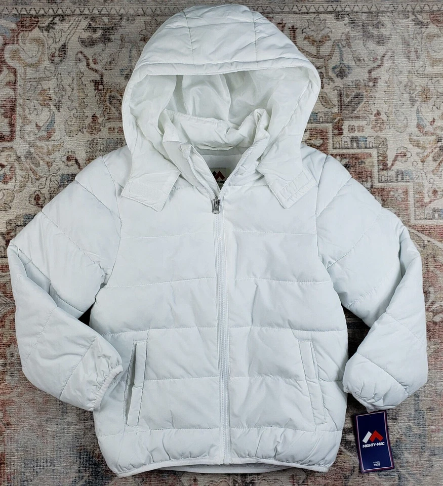 NUEVO Mighty Mac Niños Talla PEQUEÑA Puffer Cremallera Chaqueta Abrigo de Invierno con Capucha Blanco $85 Nuevo con Etiquetas Foto 1 de 4