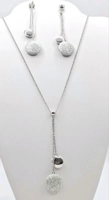 14K White 585 GOLD Y DROP NECKLACE W/ EARRINGS 12.73 GRAMS  - Image 1 of 4