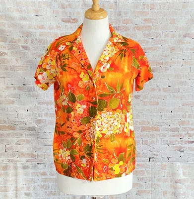Top tropical naranja vintage años 60 para mujer talla pequeña Foto 1 de 4