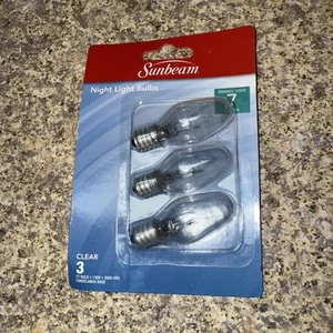 Night Light Bulbs, Clear, 3 Pack, 7 Watts 130V Candelabra Base C 7 NEW - Picture 1 of 2