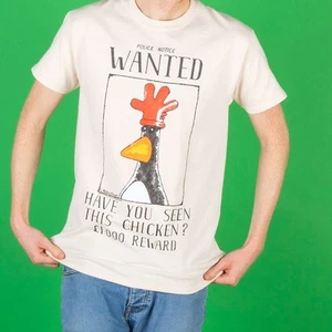 Official Wallace & Gromit Feathers McGraw Wanted Poster Ecru T-Shirt - Picture 1 of 3