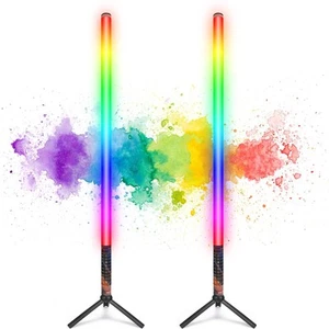 LUXCEO 2Pack RGB Tube Light Bar (2.8Ft) with Stand, Battery Powered LED Video... - Picture 1 of 7