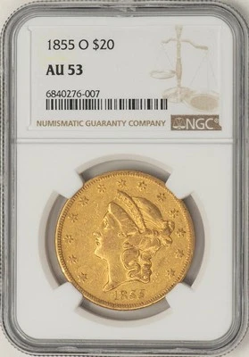 1855-O $20 Gold Liberty AU53 NGC 948372-1 Foto 1 de 4