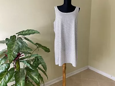 Camiseta sin mangas LOGO Lori Goldstein para mujer talla grande 1X tejido gofre gris blanco a rayas Foto 1 de 4