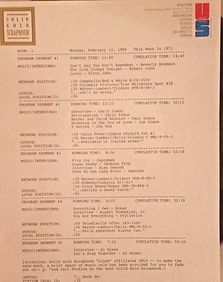 RADIO SHOW 2/13/89 THIS WK 72: CARLY SIMON, PAUL SIMON, ELTON JOHN, JACKSON FIVE - Image 1 of 3