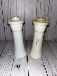 TUPPERWARE 6” Tall Hourglass White Salt & Pepper Shakers Set  #718 Vintage - Picture 1 of 3