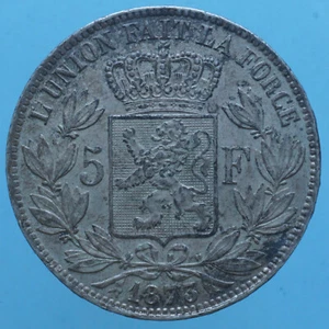 BELGIUM LEOPOLD II 5 FRANCS 1873 SILVER POSITION SILVER NUMISMATIC COIN - Picture 1 of 2