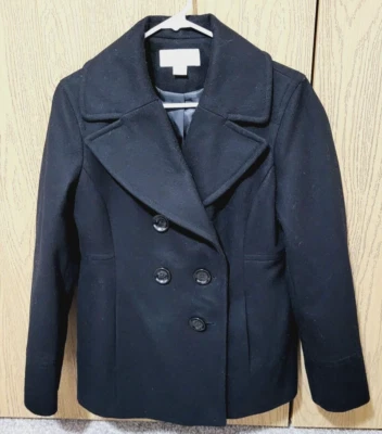 Michael Kors Women's Wool Black Double Breasted Pea Coat With Pockets Size M!!! - Image 1 of 3