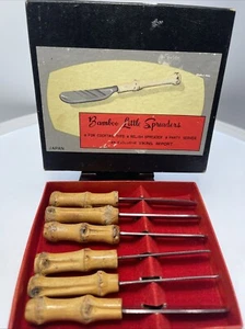 Vintage MCM Set of 6 BAMBOO LITTLE SPREADERS Party , Cocktail, Relish - Picture 1 of 19
