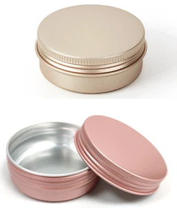 Rose Gold Aluminum Tin Screw Top Round Metal Container W Lid,Travel Storage Jar - Picture 1 of 12