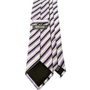 Kenneth Cole Reaction Designer Repp Tie Size 33.5x58" Purple Grey Stripes - Foto 1 di 3