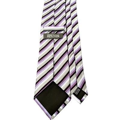 Kenneth Cole Reaction Designer Repp Tie Size 33.5x58"  Purple Grey Stripes - Image 1 of 3