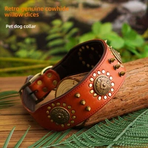 Stylish Elaborate Fashionable Dainty Leather Rivet Metal Small Medium Dog Collar - Picture 1 of 13