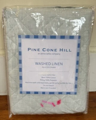 NUEVO NUEVO EN PAQUETE Pine Cone Hill Lino Lavado Acolchado King Sham en CIELO (azul) Foto 1 de 4