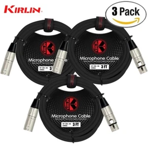 3-PACK Kirlin 3FT 3-Pin XLR Male to Female 20AWG Microphone Cable MP-280-03/BK - Picture 1 of 2